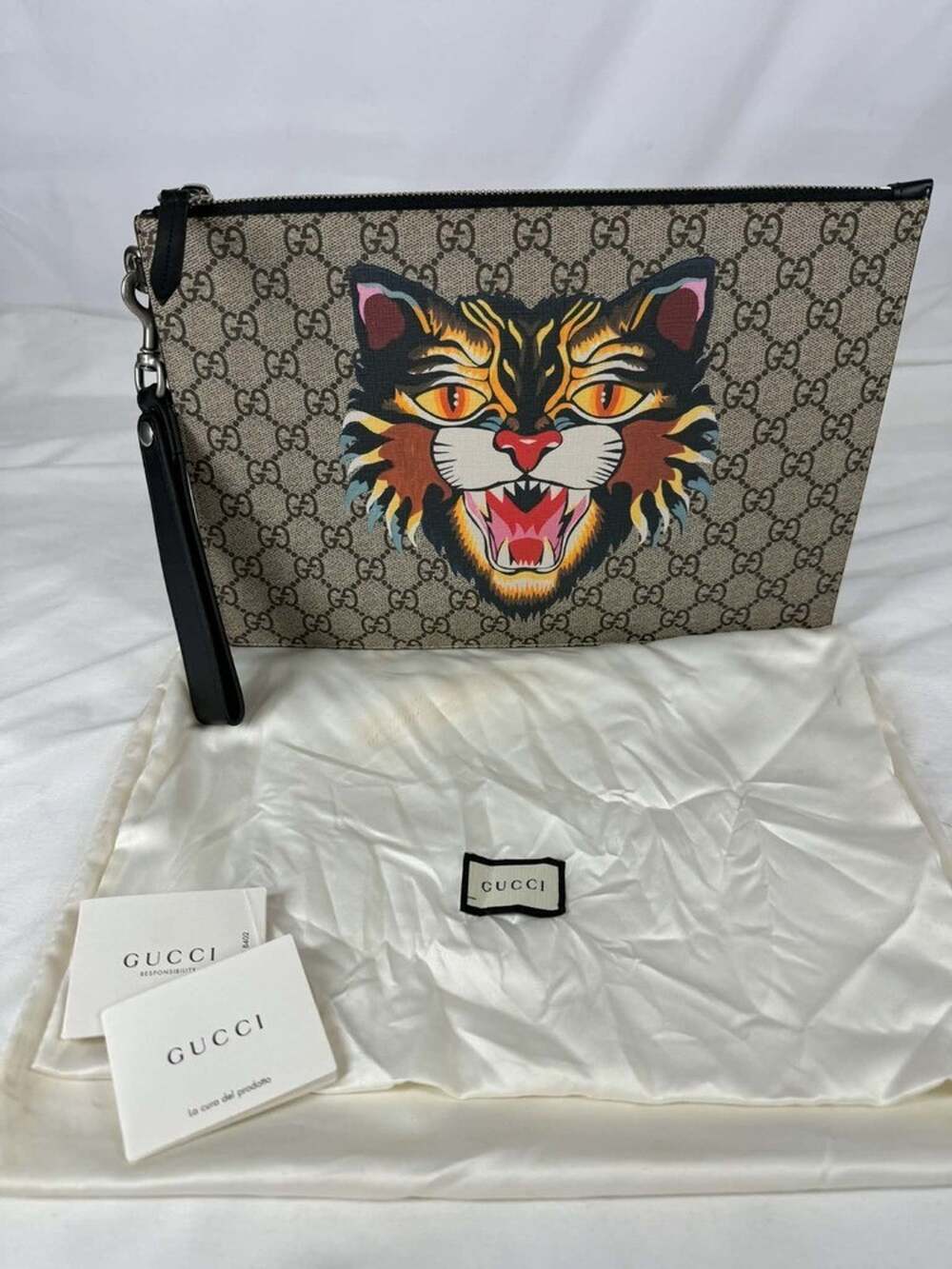 GUCCI Pouch GG Supreme Angry Cat 473094 SPB-TS 373517